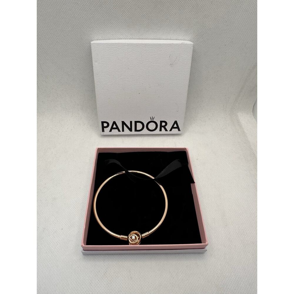 Pandora Moments Encircled Clasp Bangle 14k rose gold plating (See Photos)